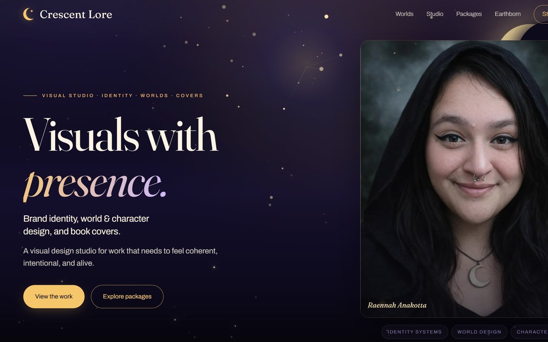 The Crescent Lore visual design studio website